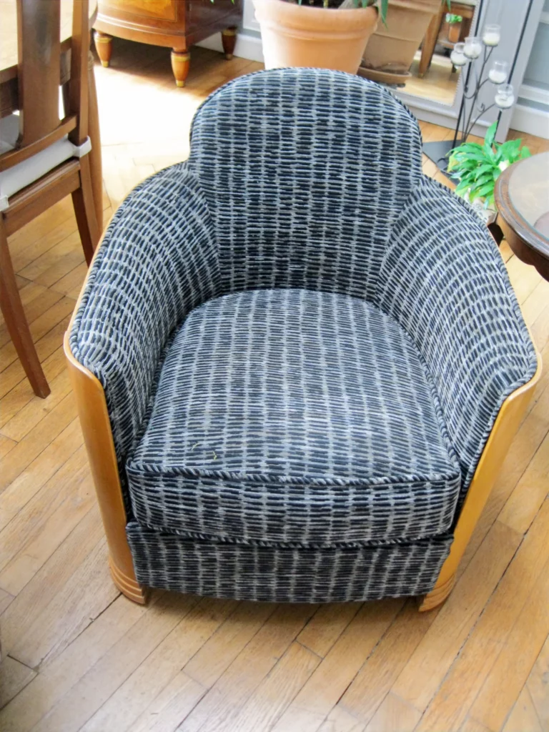 Fauteuil Confortable Tissu Bleu Nobilis Vichy.webp 768x1024
